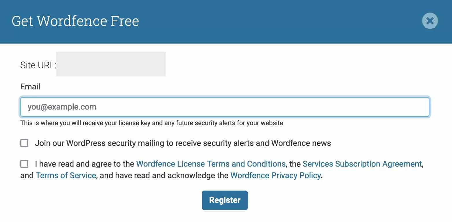 Wordfence Security 需要許可證密鑰才能運行。