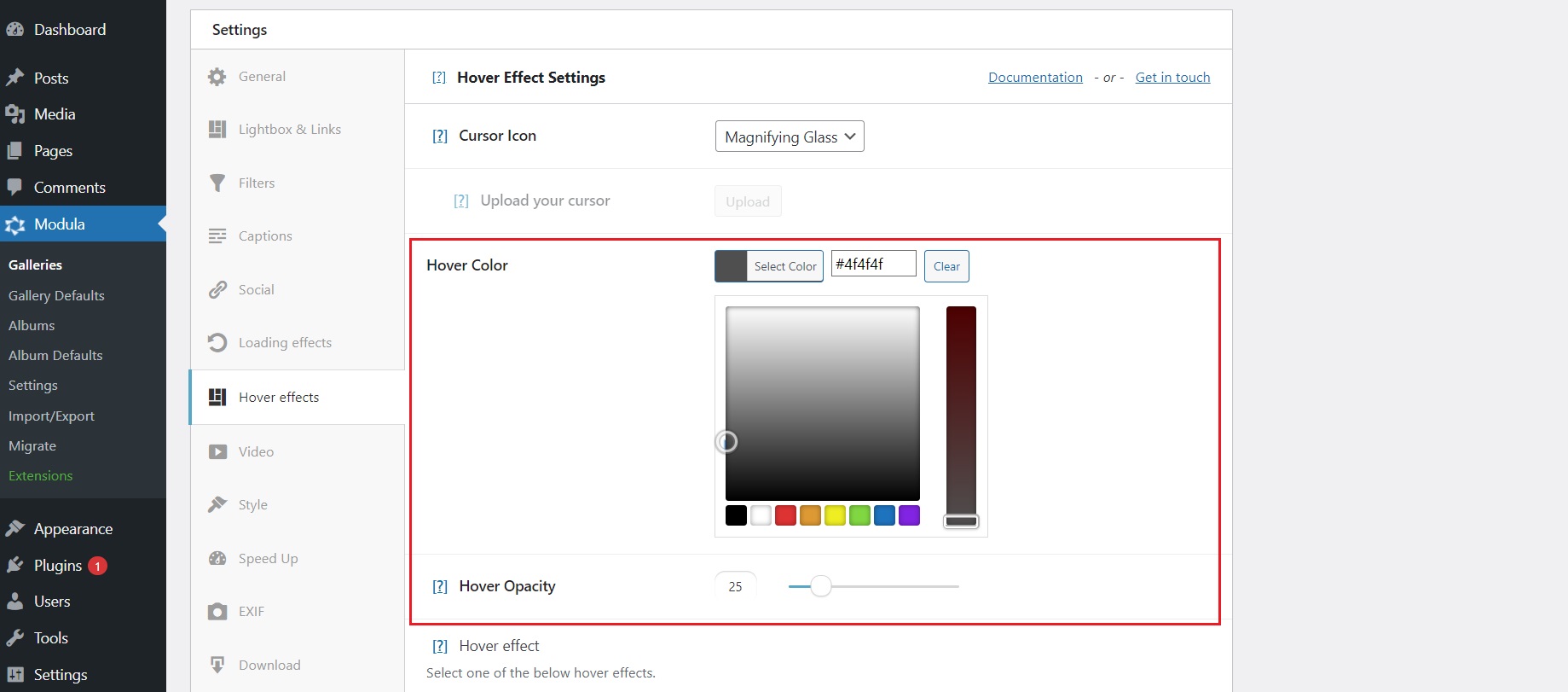 Configuración de color de desplazamiento