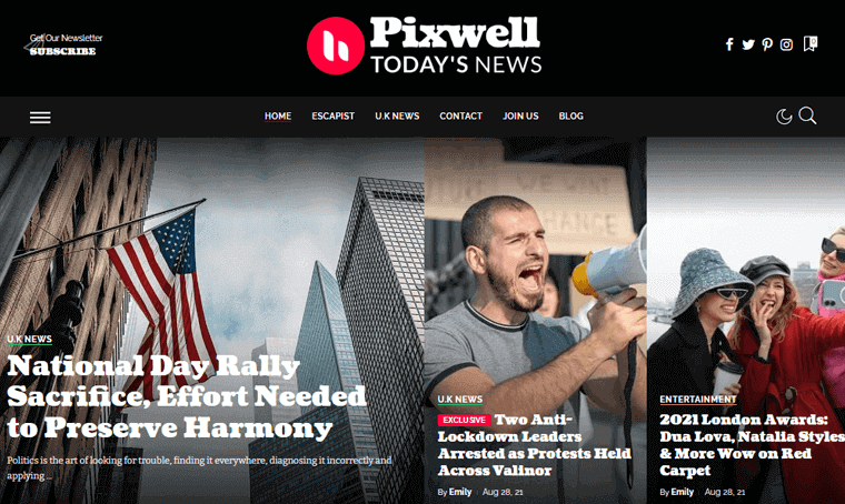 Тема WordPress для новостной рассылки Pixwell