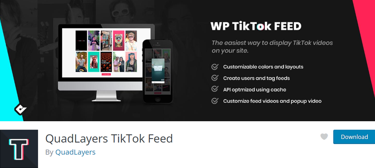 QuadLayers TikTok Feed WordPress Eklentisi