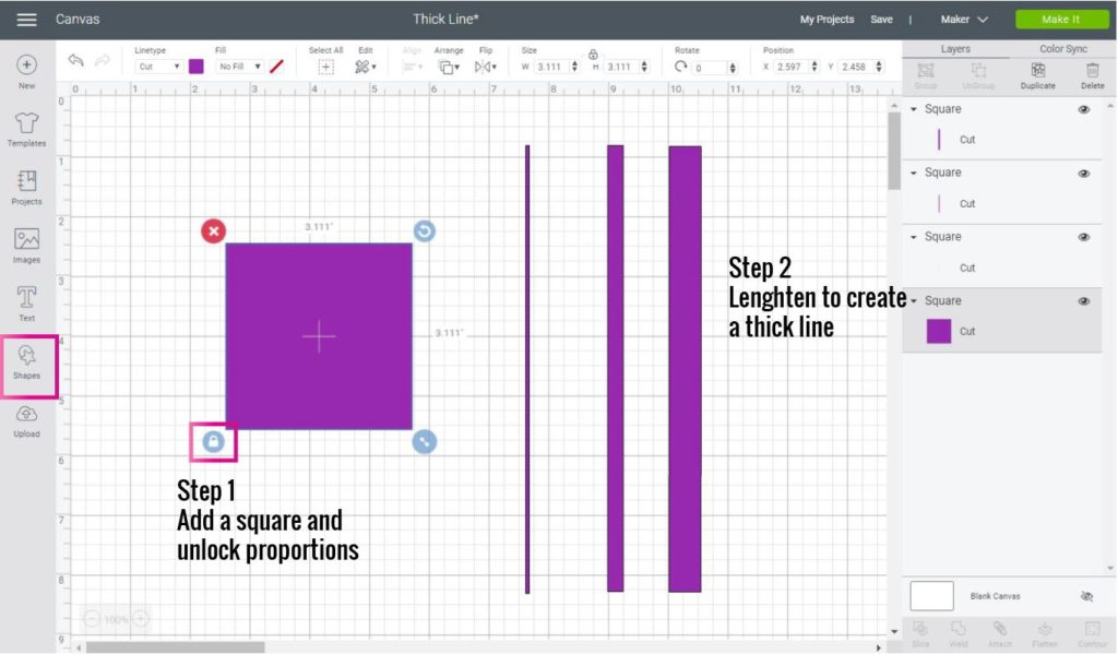 Como você desenha uma linha grossa no Cricut Design Space?