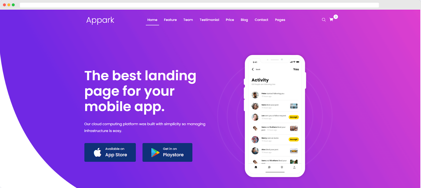 Appark - หน้า Landing Page ของแอป