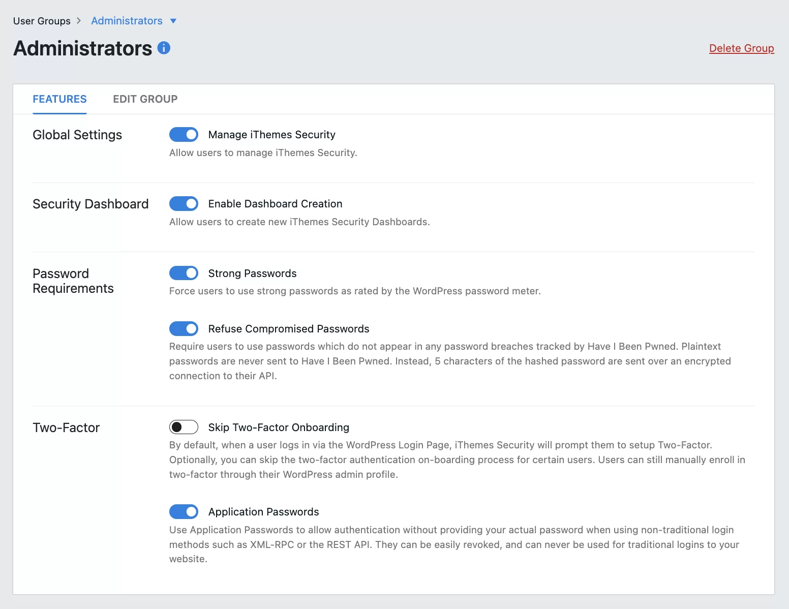 iThemes ofrece configuraciones de seguridad basadas en roles de usuario.