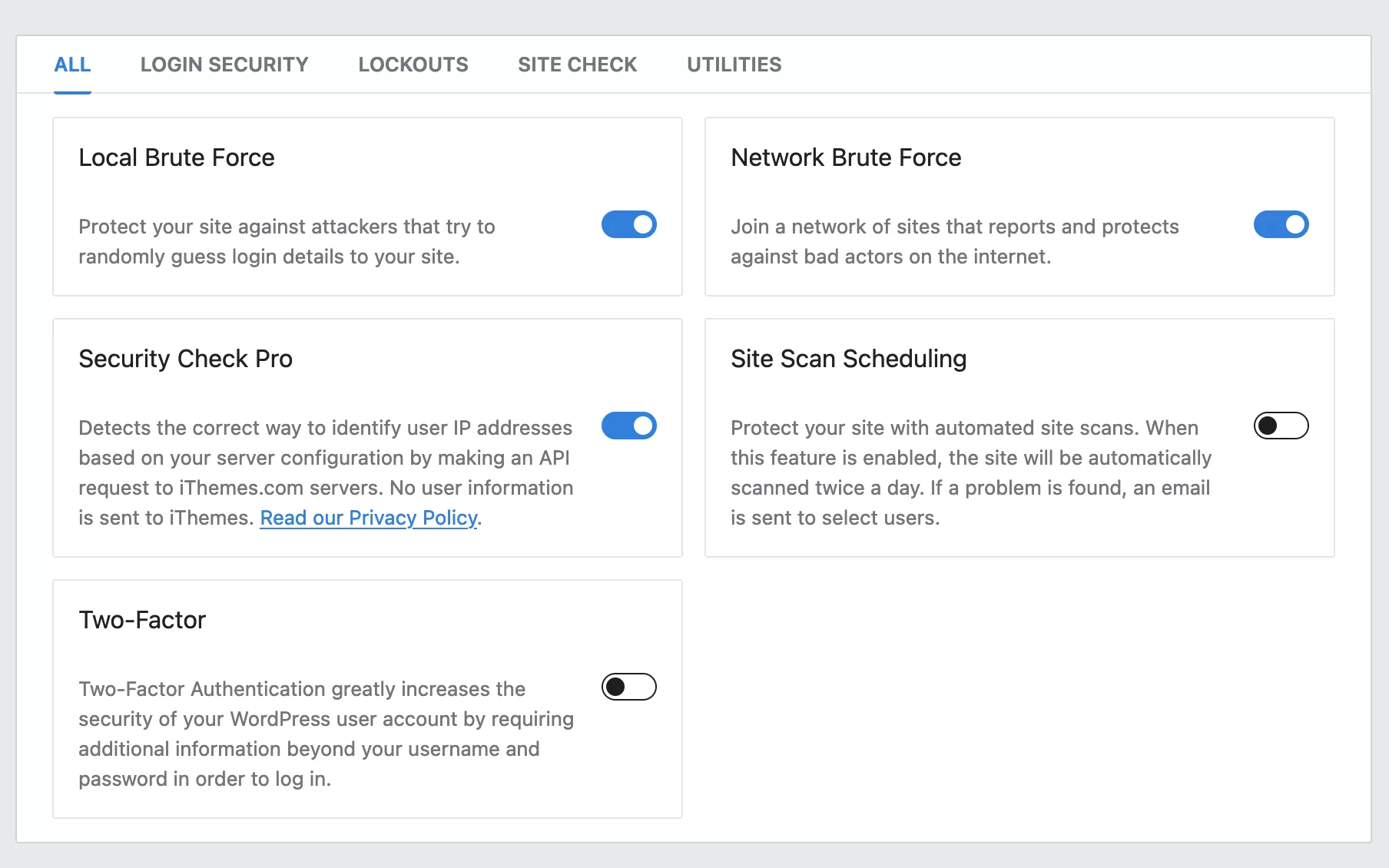 คุณสมบัติที่นำเสนอโดยปลั๊กอิน iThemes Security