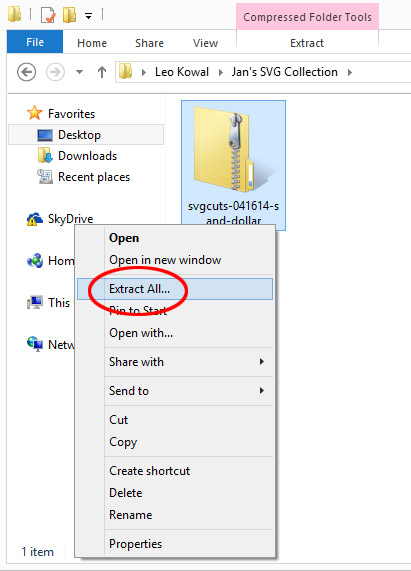 ¿Cómo extraigo archivos Svg en Windows 10?