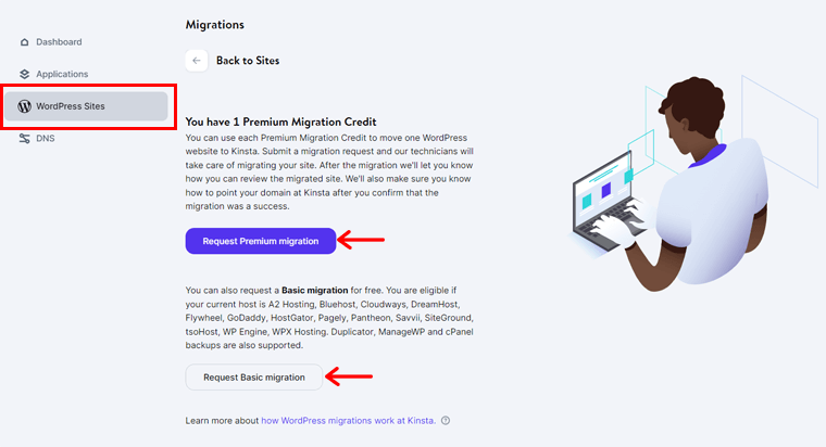 Opciones de migración de Kinsta - Revisión de alojamiento