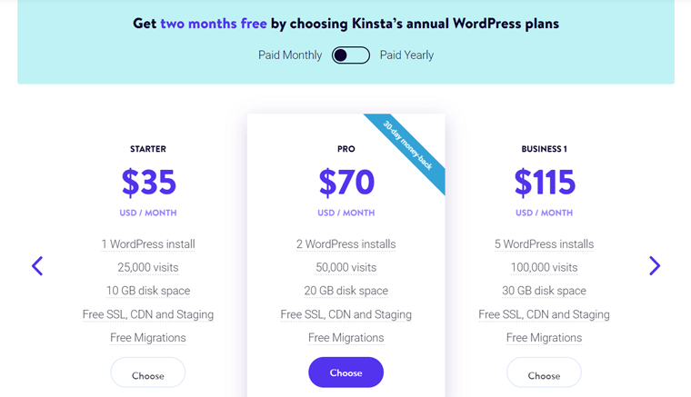 Kinsta 託管 WordPress 託管定價計劃