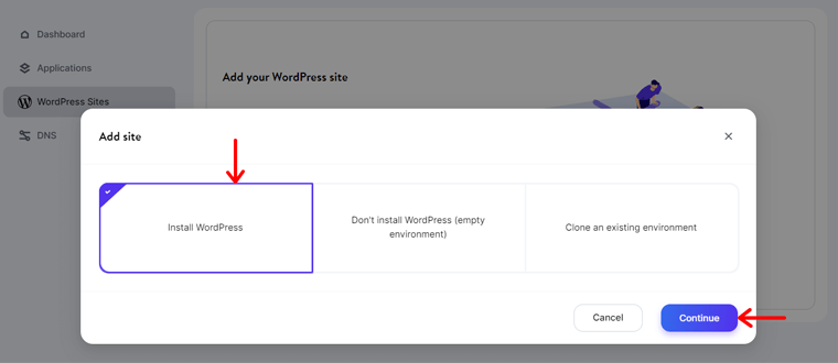 Kinsta Continuar a instalação do WordPress
