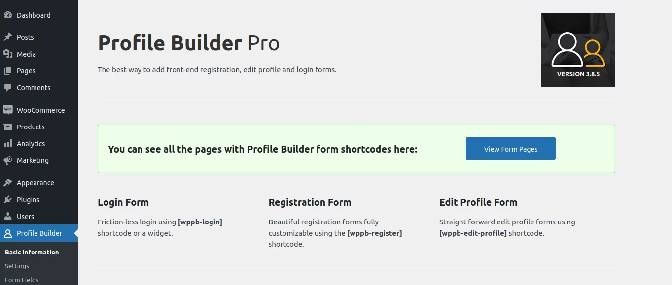 圖 2 顯示了在何處單擊“查看表單頁面”按鈕以查看預創建的 Profile Builder 頁面以供成員目錄模板使用