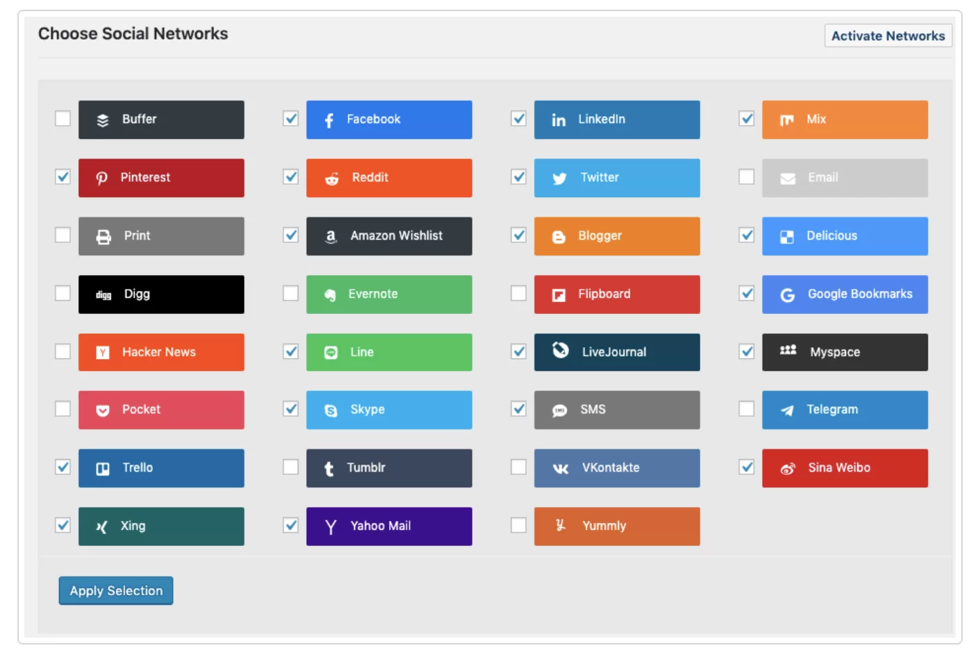 A versão Pro do Social Rocket oferece cerca de trinta botões de compartilhamento.