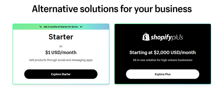 Planes de precios alternativos de Shopify