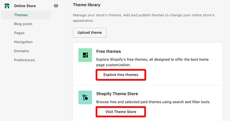 Explorar a seção Biblioteca de temas da Shopify