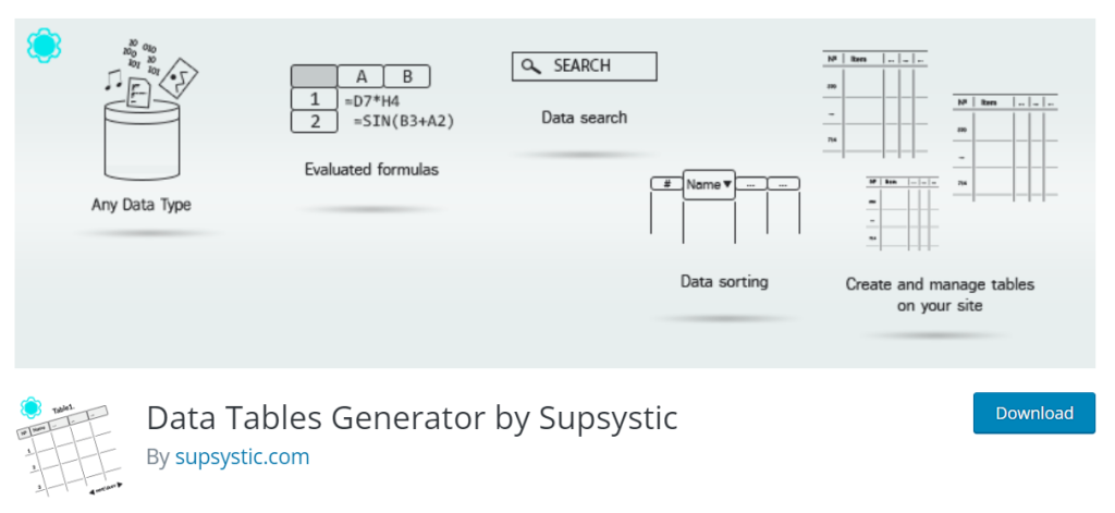 Data Table Generator โดย Supsystic สำหรับ WordPress