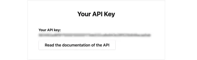 Kopieren Sie den API-Schlüssel und fügen Sie ihn in das Feld auf Ihrer WordPress-Website ein