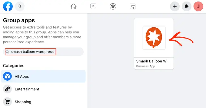 將 Smash Balloon 應用程序添加到您的 Facebook 群組