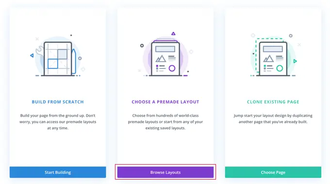 Choose the Browse Layouts Option in Divi