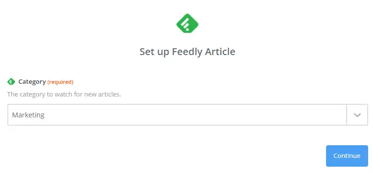 Zapier에서 Feedly 기사 카테고리 설정.