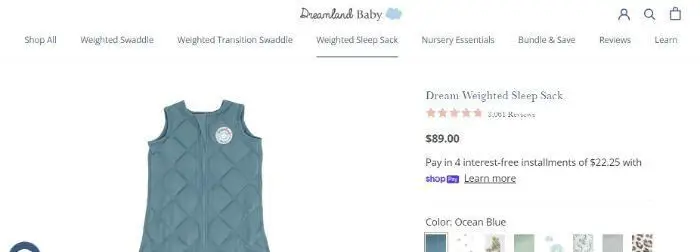 Dream Weighted Sleep Sack の製品ページ