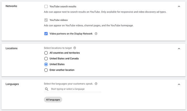 YouTube에서 광고하는 방법: 네트워크 및 위치 선택