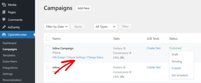 Change the status of your campaign