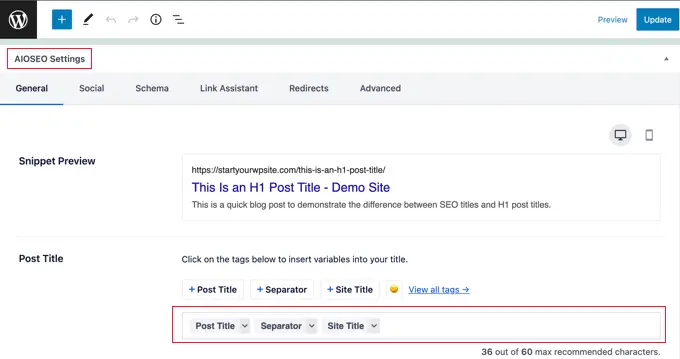 Titre SEO par défaut de All in One SEO