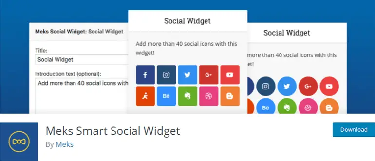 WordPress 사이트의 매력적인 소셜 팔로우 아이콘을 위한 meks 스마트 소셜 위젯