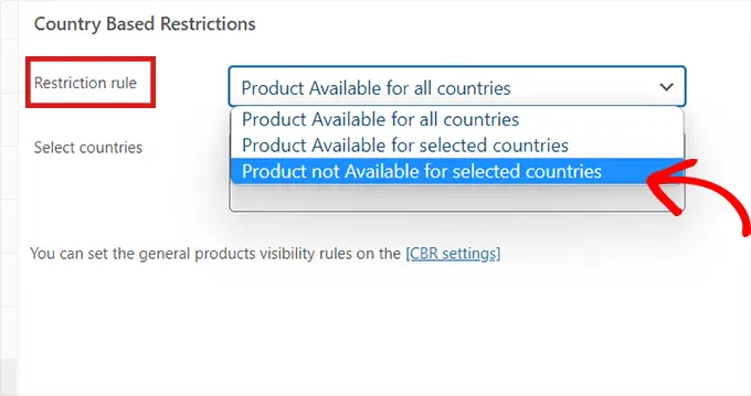 选择产品不适用于选定国家选项