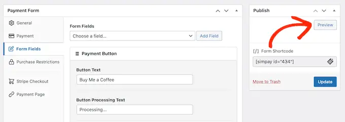 How to preview a payment form in WordPress