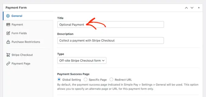 Adding a title to your WordPress payment form