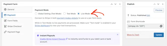 How to put WP Simple Pay into live mode