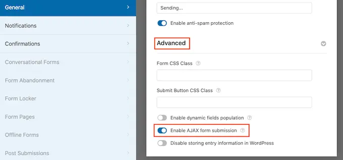 Enabling AJAX submissions