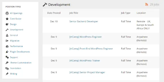 Jobs on WP job board