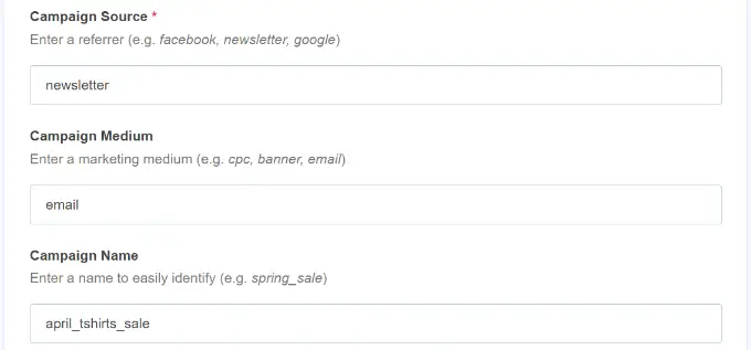 Enter campaign source and medium