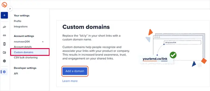 Add custom domain to Bitly