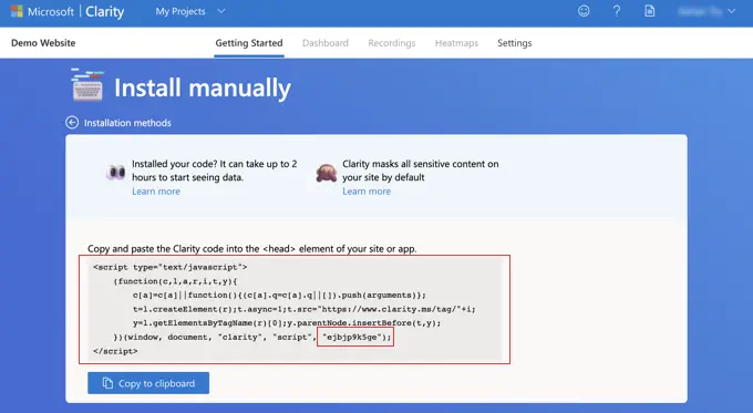 Copying the Clarity tracking code