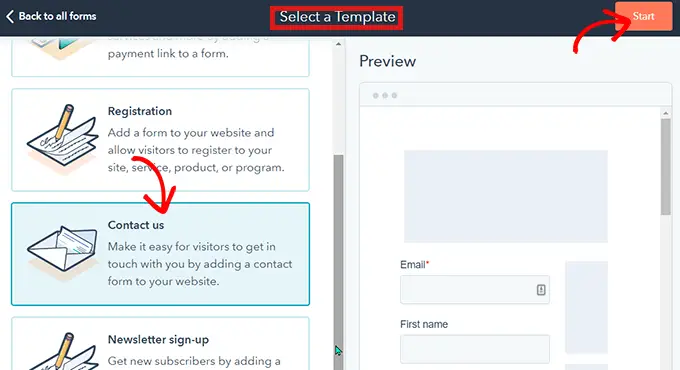 Choose a form template