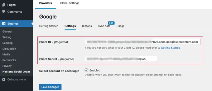 Paste Your Google Client ID and Client Secret Into the Plugin's Settings