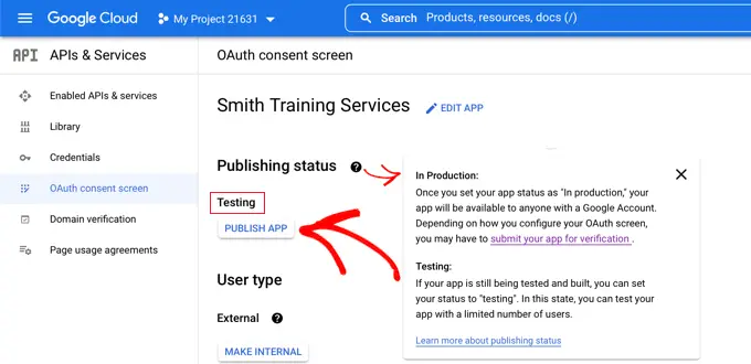 Click Publish App to Move it to In Production Mode