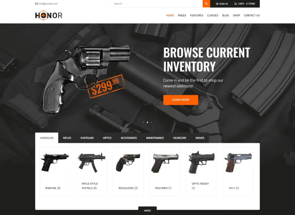 Honor - Multi-Purpose Shooting Club & Weapon Store WordPress 主题