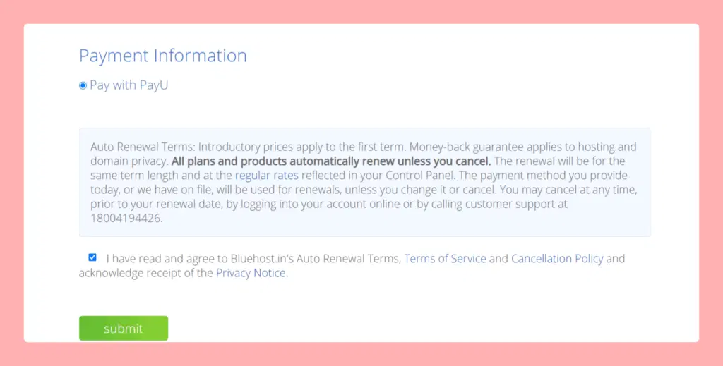 bluehost india payment options