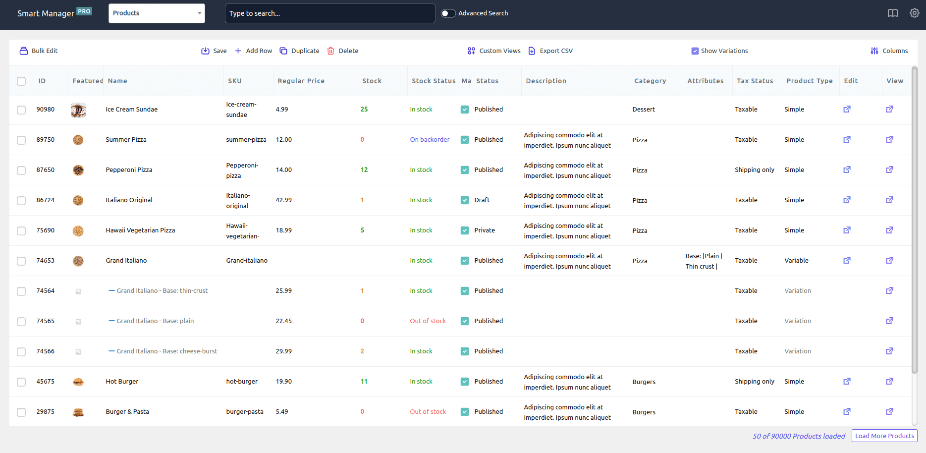 Dashboard dei prodotti Smart Manager