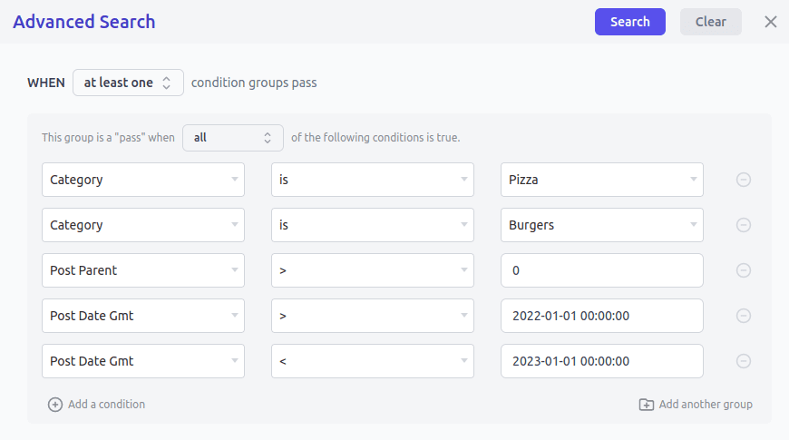 Filtros de búsqueda avanzada de Smart Manager para exportar