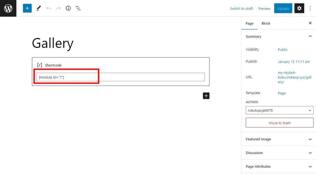 Incolla il tuo shortcode