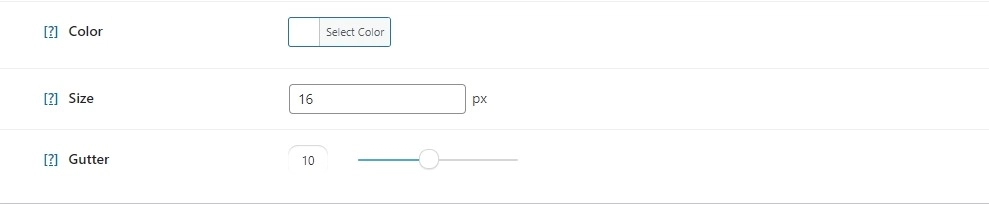 Configurações de cor, tamanho e medianiz