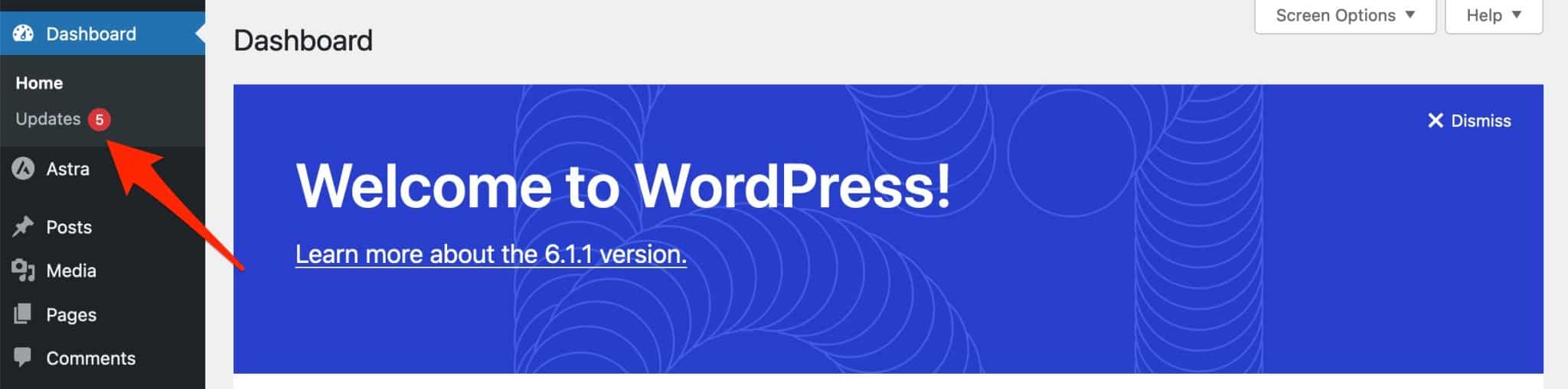 更新が利用可能になると、WordPress の管理インターフェイスが警告を発します。