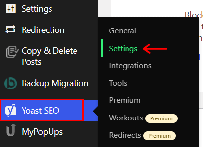 ไปที่การตั้งค่า Yoast SEO