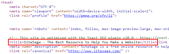 Tag tytułu w kodzie źródłowym strony