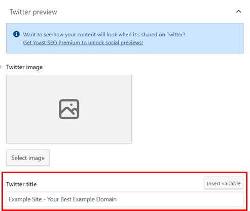 Introduceți titlul Twitter de la Yoast SEO
