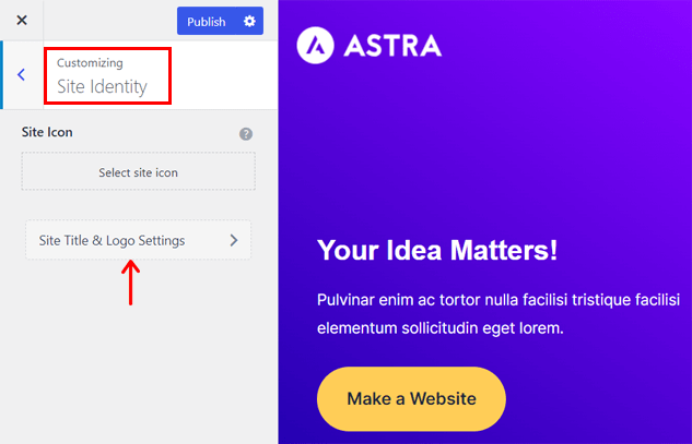 Astra Site Başlığı ve Logo Ayarları