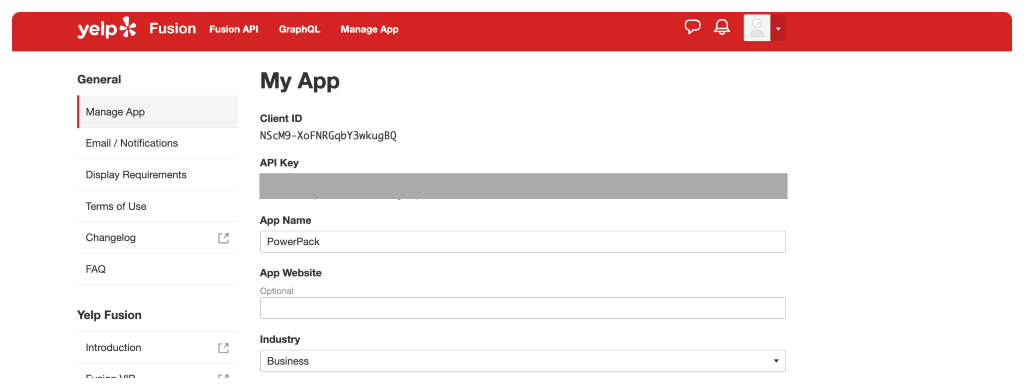 نسخ مفتاح yelp api